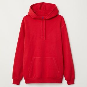 red H&M hoodie